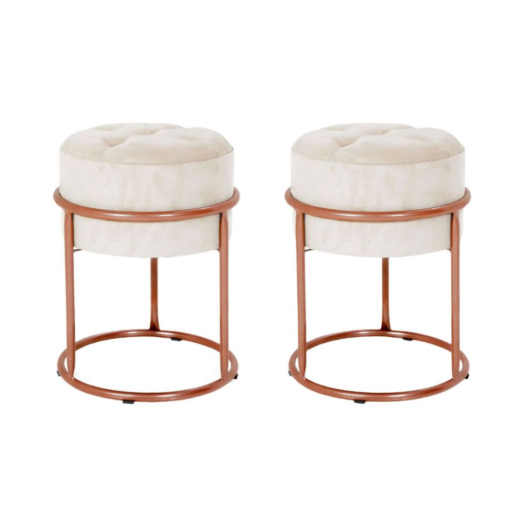 Kit 2x Puff Argola Redondo Capitonê Ferro Aço Carbono Tecido Veludo em Oferta na Shopee