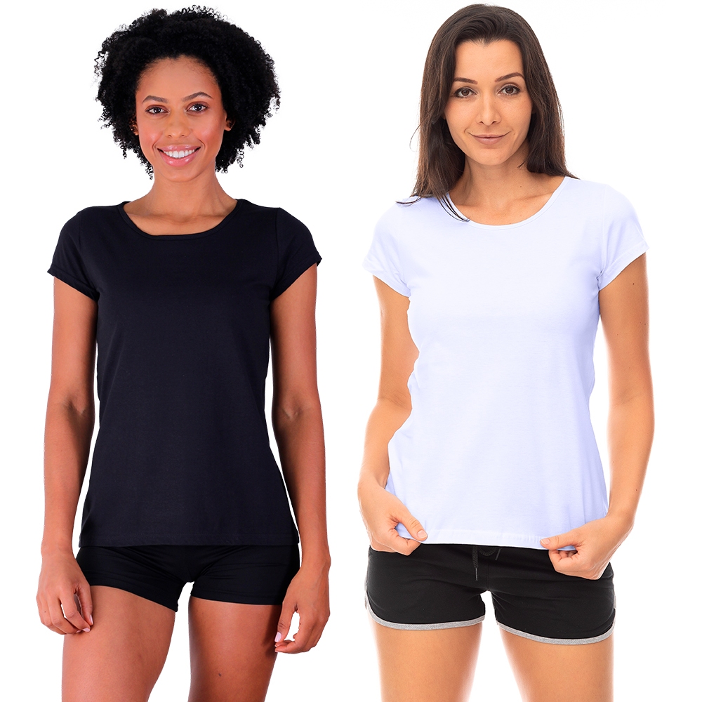 Kit 2 Camisetas Babylook Feminina MXD Conceito Esporte Treino Lazer Cores Lisas Básicas