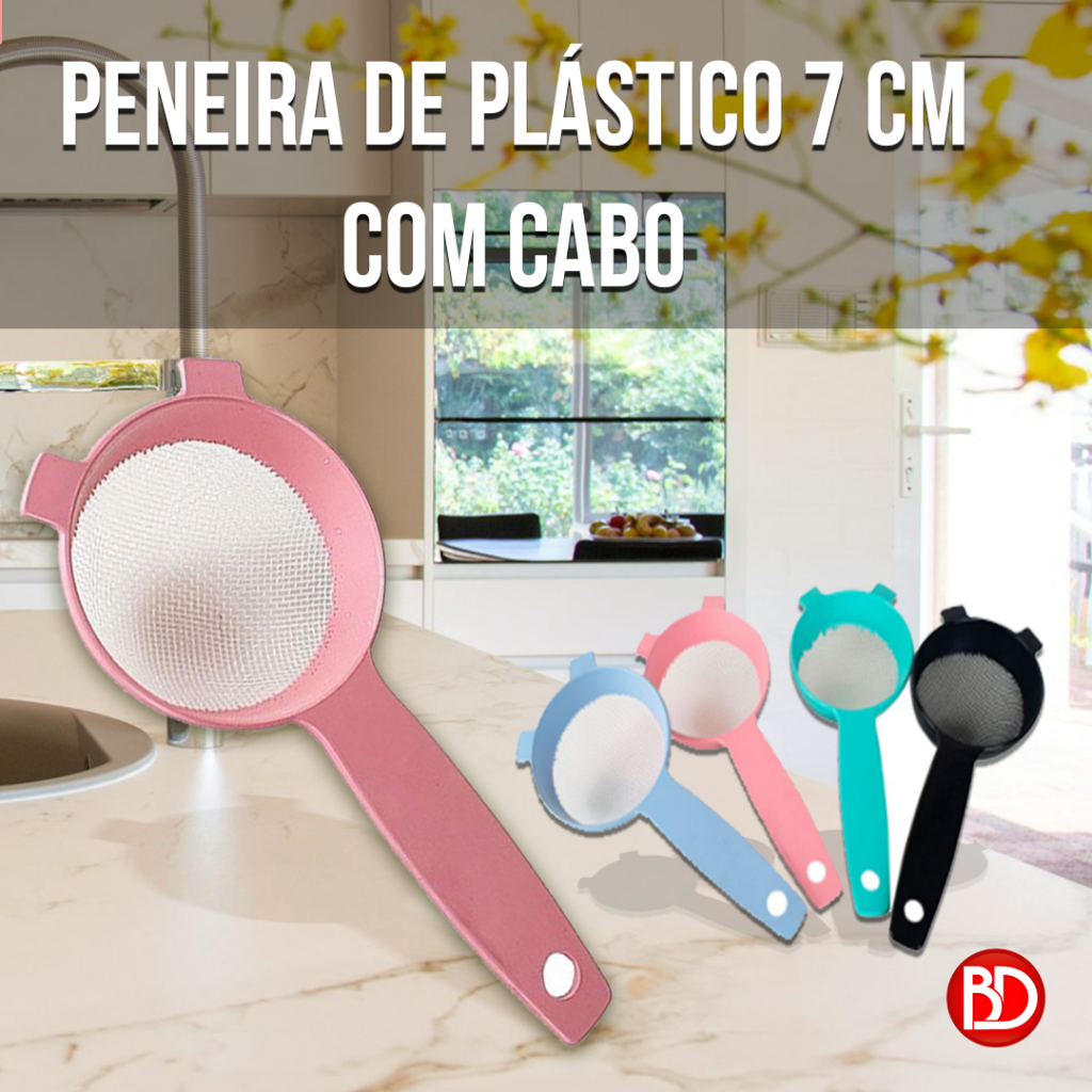PENEIRA COM CABO DE PLÁSTICO 7 CM CORES SORTIDAS