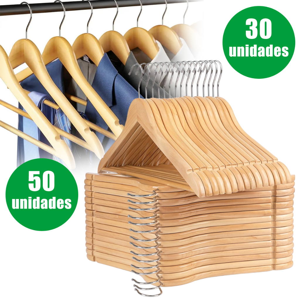 Cabides de Madeira de Borda Atacado Kit Até 50 Unidades Barato Para Loja de Roupas Adulto