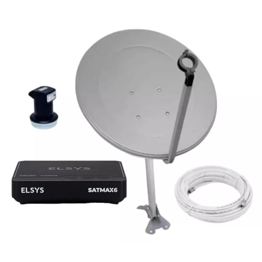 Kit Antena Nova Parabólica Digital Livre com Elsys SatMax 6 Kit Completo + 70 Canais
