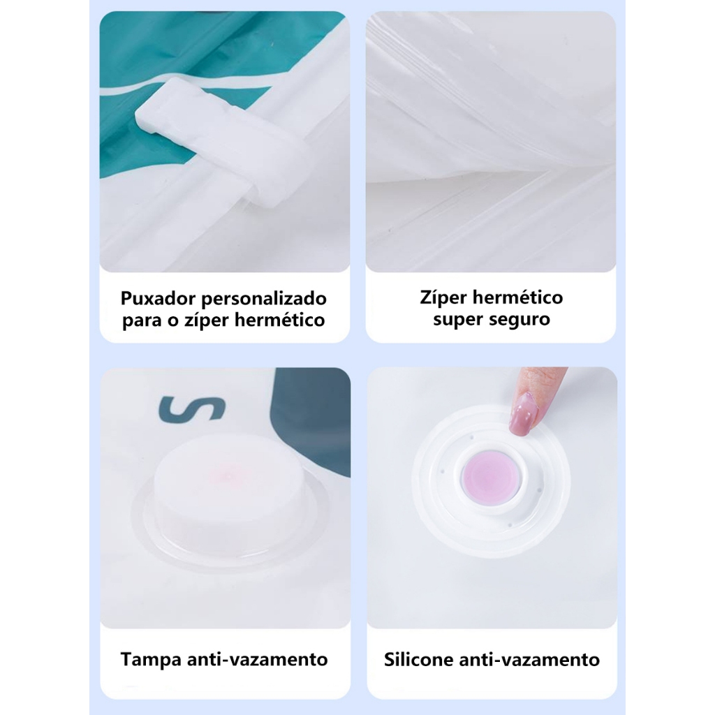 Detalhes do Kit 5 Sacos a Vácuo Reusável Para Guarda Roupas Edredons Travesseiros Diminui Espaço ATP27