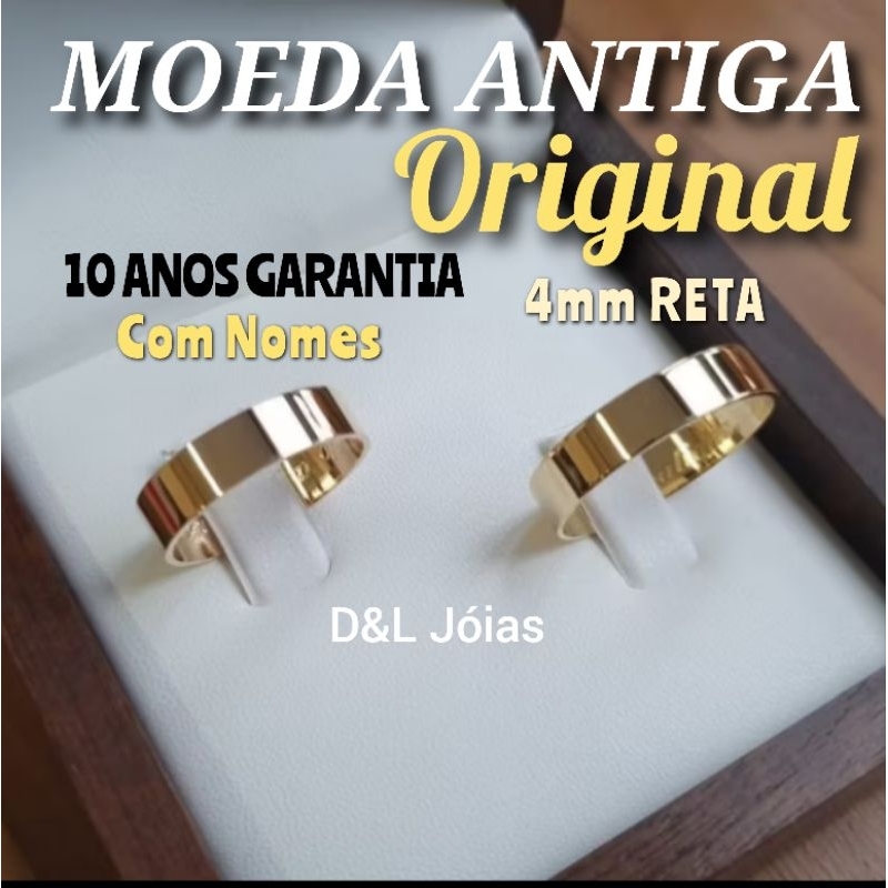 ALIANÇA MOEDA ANTIGA 4MM RETA(par)