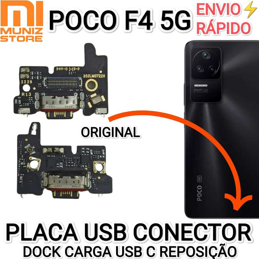 Placa Conector Poco F4 5G De Carga USB Original Dock Tipo C Carga Carregamento Turbo 67W