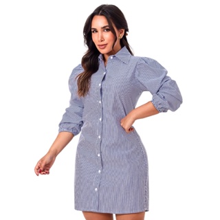 Chemise vestido curto social de botões em Oferta na Shopee