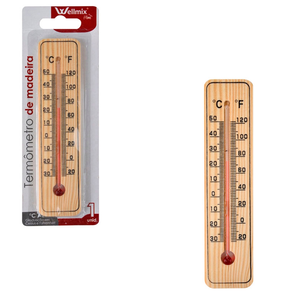 Termômetro De Madeira 20cm Para Ambiente Interno Externo