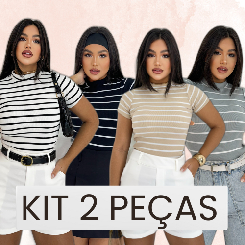 KIT 2 BLUSA CAMISETA LISTRADO VERÃO 2026 MODA GRINGA CANELADO PREMIUM CONFORTAVEL