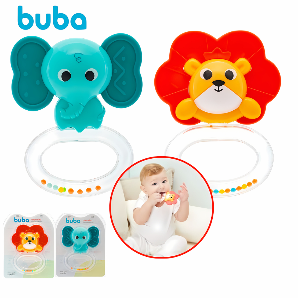 Chocalho Mordedor Buba Brinquedo Infantil Bebê Mordedor de Silicone Menino Menina