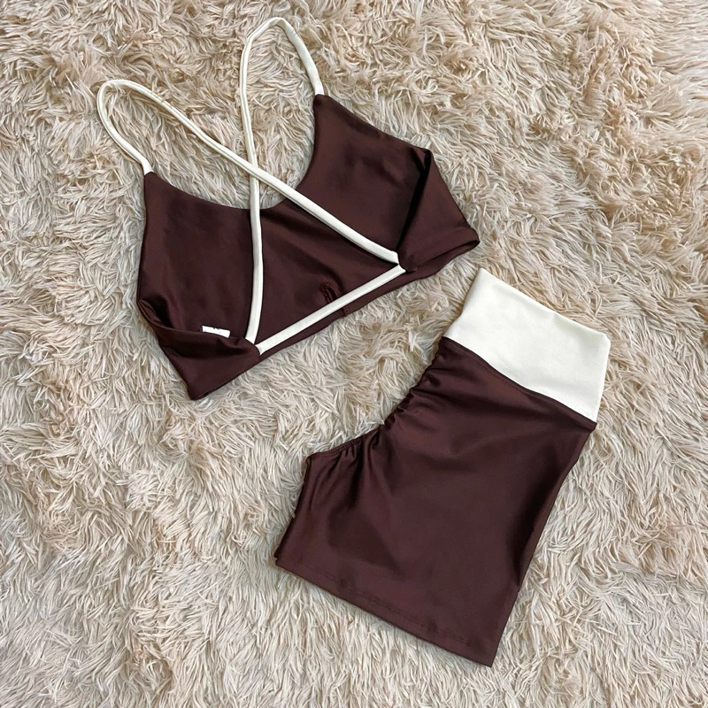 conjunto de short empina bumbum feminino top costas cruzadas fitness academia — imagem 1