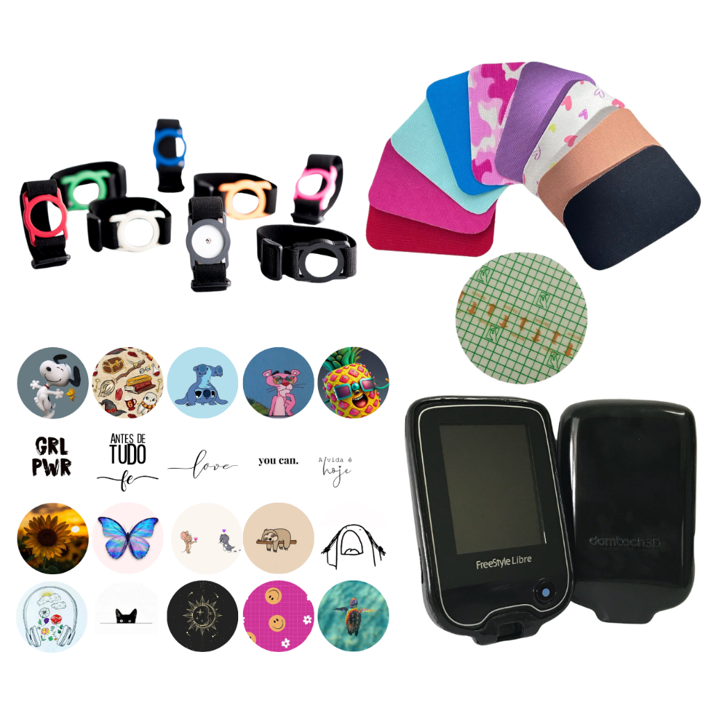 Kit Completo Sensor Freestyle Libre: 15 Adesivos proteção+1 cartela adesivo feminino+1 case preta + 1 Guardian Libre