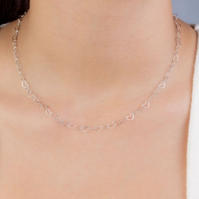 Chocker colar elo coração cordão em aço inoxidável cor prata cordão antialérgico corrente gargantilha coraçãozinho