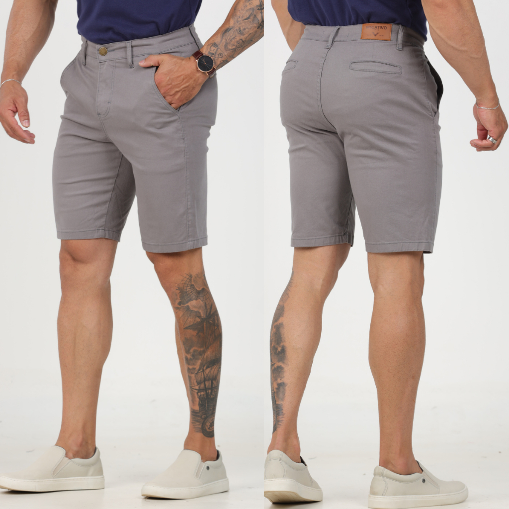 BERMUDA Masculina SPORT FINO Casual Sarja Elegante Brim Lycra Social Bolso Embutido em Oferta na Shopee