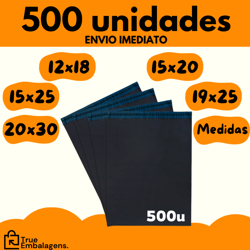 Kit 500 Envelope Segurança Embalagem Envio Tamanhos 12x18 15x20 15x25 19x25 20x30 26x36 32x40 40x50 em Oferta na Shopee
