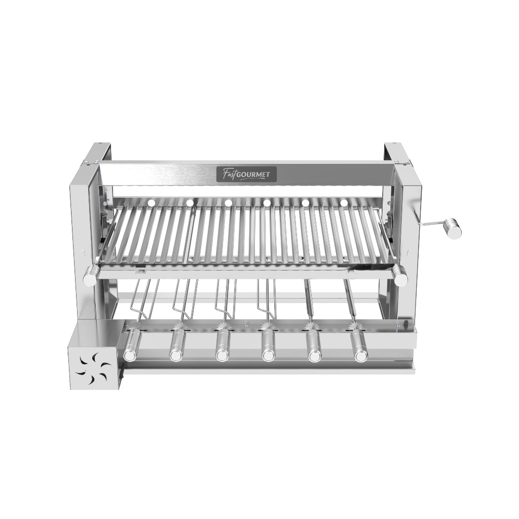 Churrasqueira 6 Espetos giratórios Motor Inox 430 Grill Elevatório
