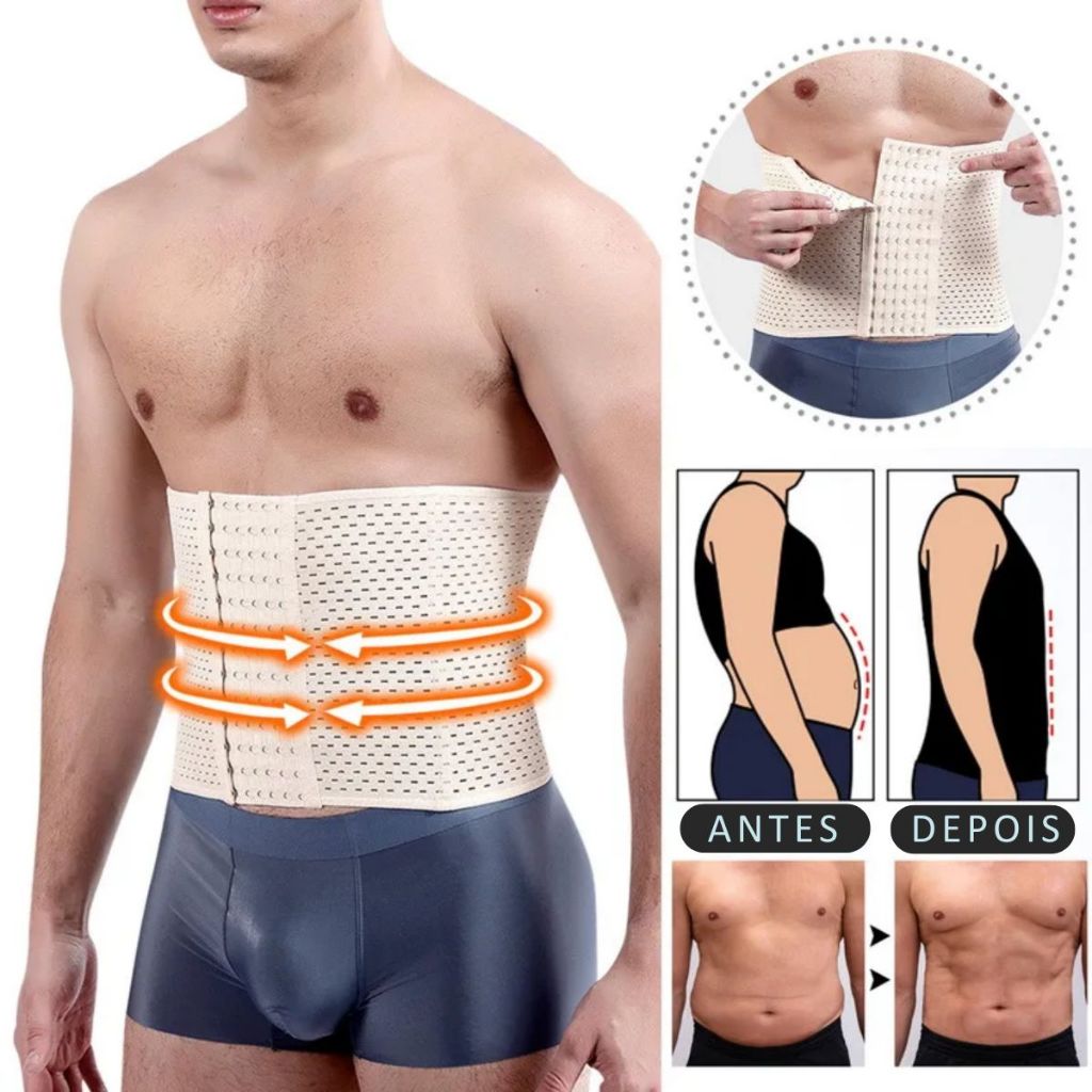 Cinta Redutora e Modeladora Compressora Abdominal Masculina Homem Elastique 6 Fechos Afina Cintura