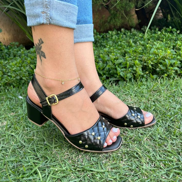 Sandália Salto Feminina Spaik Com Bordado Saltinho Bloco Quadrado Macia Leve em Oferta na Shopee