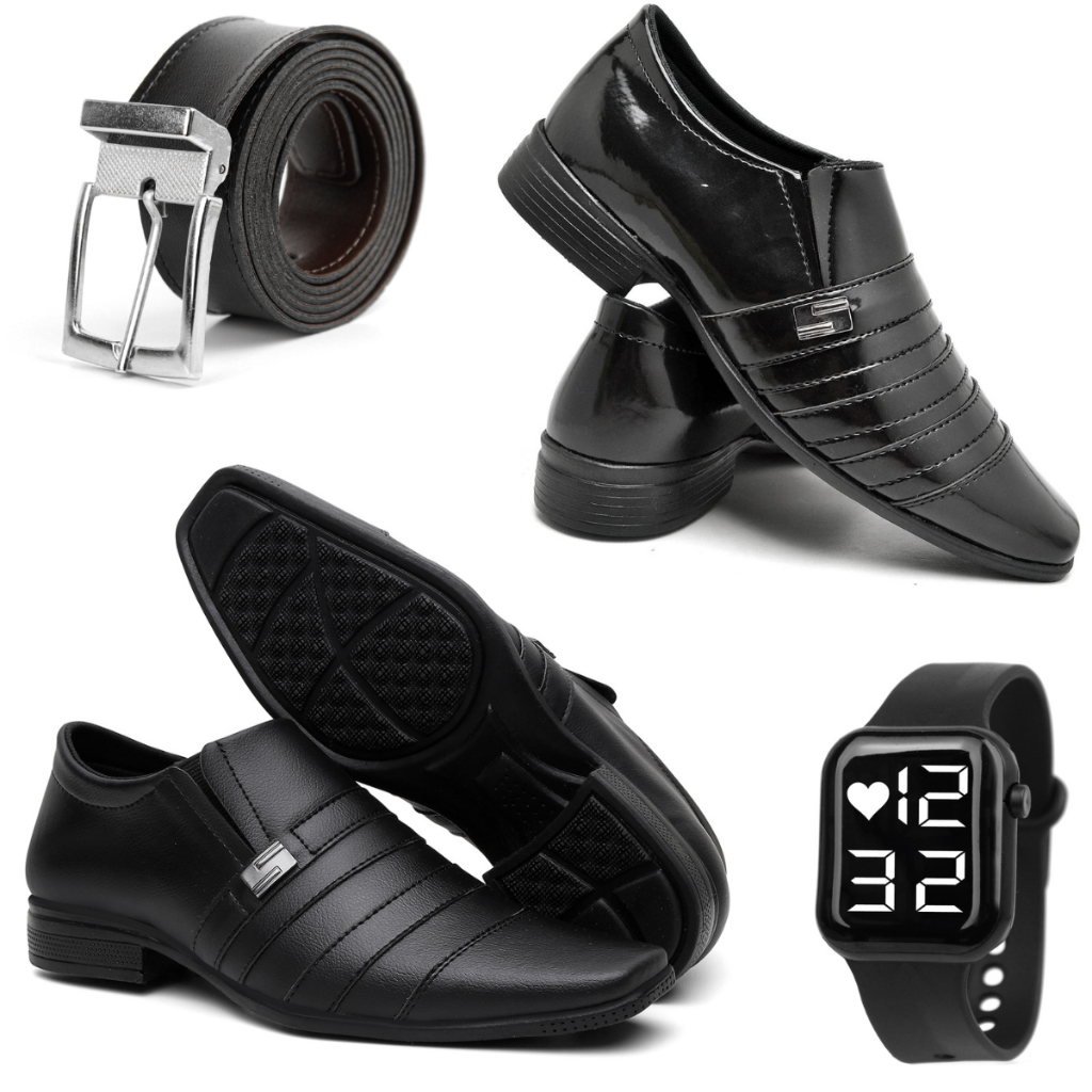 Kit 2 Pares + Brides Sapato Social Masculino Fivela Oferta Elegante