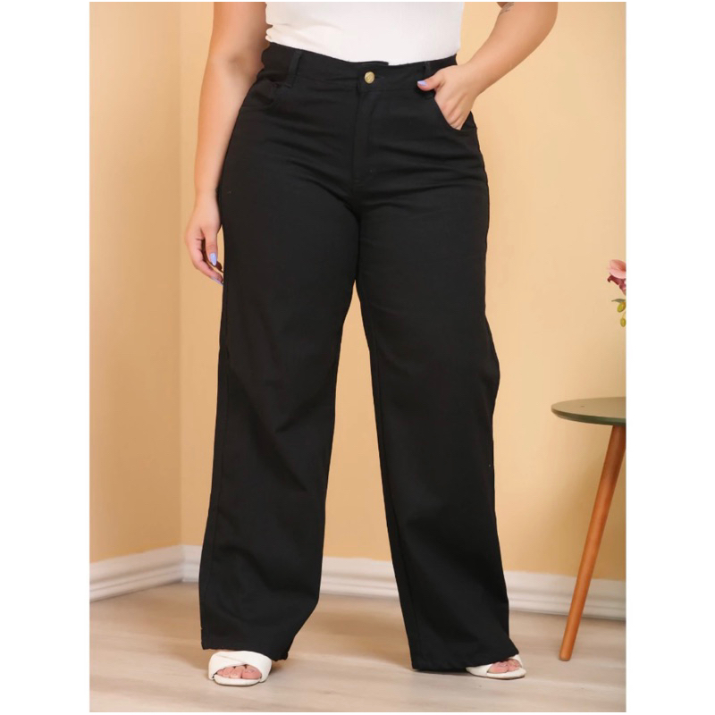CALÇA JEANS WIDE LEG PLUS SIZE WID LEG PANTALONA 46 ao 56-175 em Oferta na Shopee