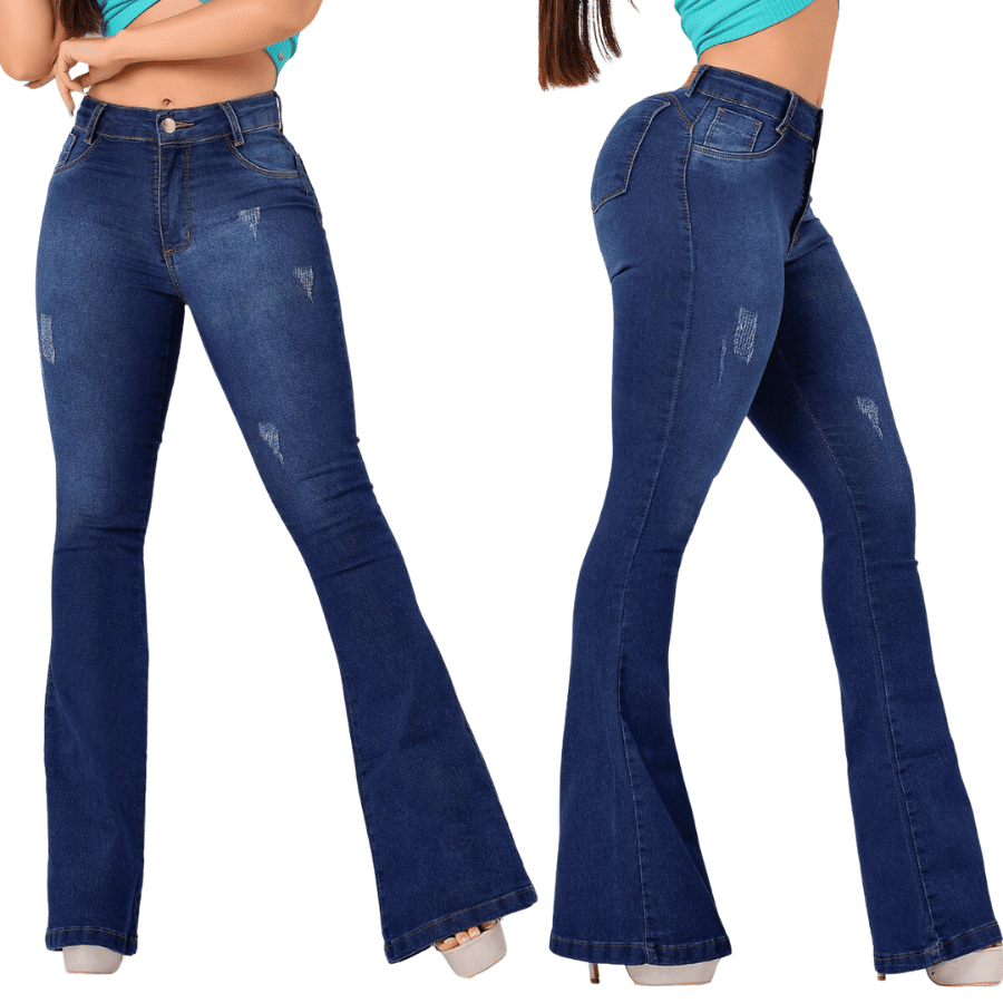 Calça Jeans Flare Feminina Cintura Alta com Lycra, Levanta Bumbum, Modelo Boca de Sino Premium em Oferta na Shopee