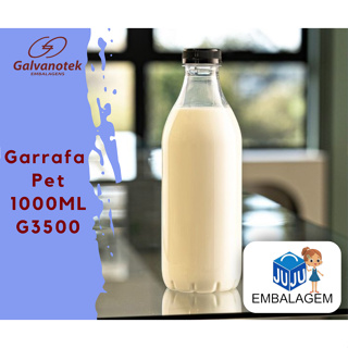 5un. Garrafa Cristal Pet Com Tampa Para Suco/Polpa 1000ml Galvanotek G3500 em Oferta na Shopee