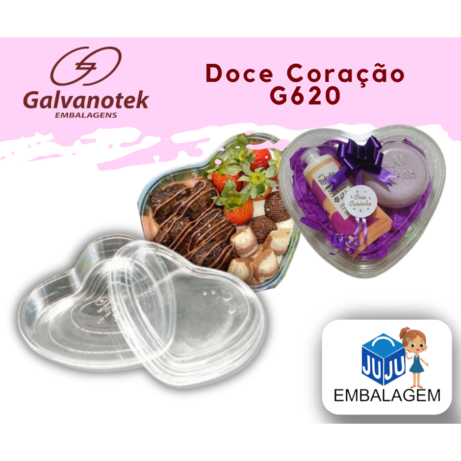 10un Embalagem Doce Coração Ideal Premium Com Tampa Galvanotek G620- 260ml em Oferta na Shopee