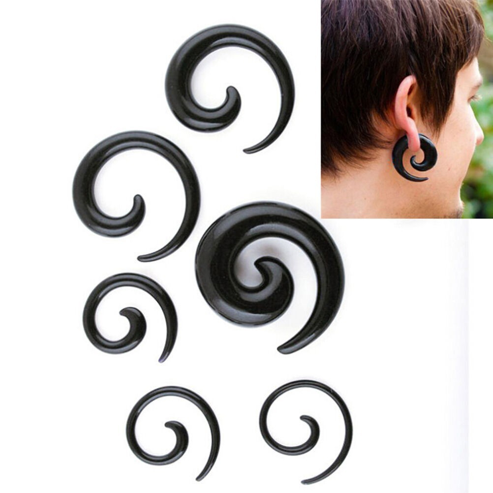 Alargador Espiral Preto em Acrílico (2 a 8 mm)