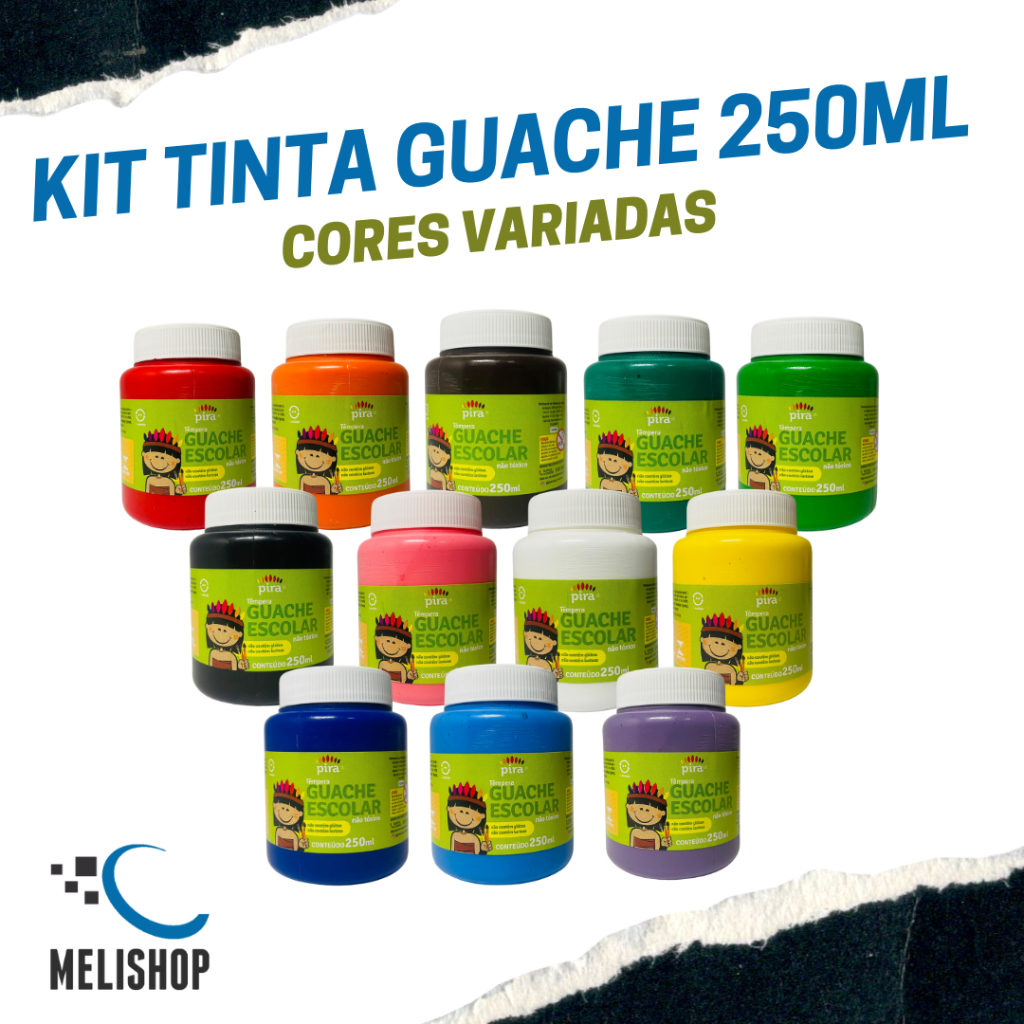 Kit 6 Tintas Guache Piratininga 250ml Cores Vibrantes para Artesanato e Pintura