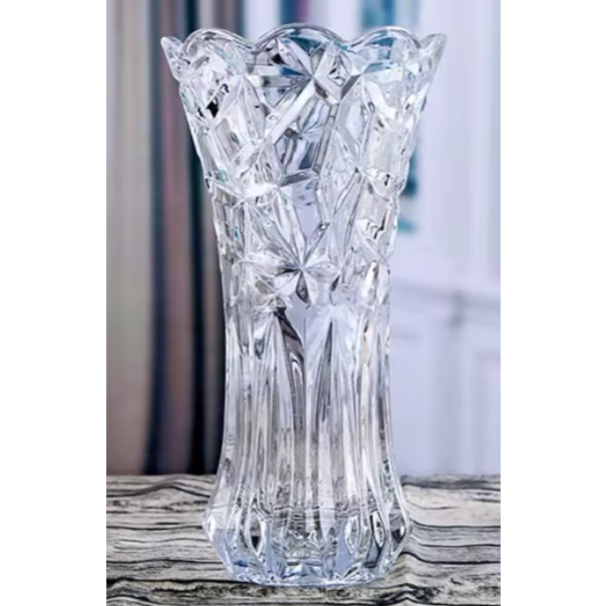 Vaso de Vidro Lapidado 23cm Decoração Sala Festa Plantas Flores