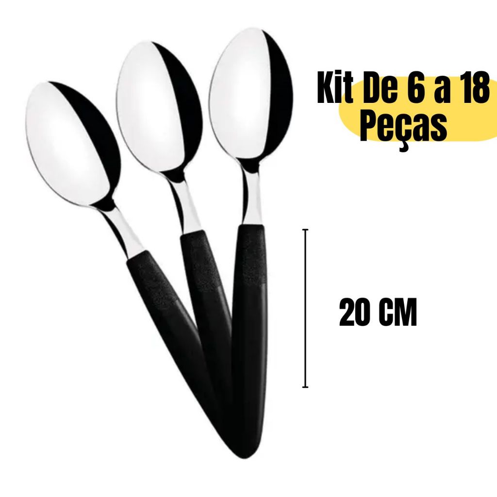 Kit Colher Talher Inox Cabo Plástico Conjunto De Colheres De Mesa Sopa 6 a 18 Peças Premium Luxo