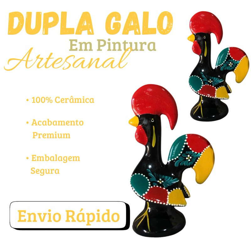 Par Galo Decorativo Galo Português Barcelos Enfeite Histórico Portugal em Cerâmica