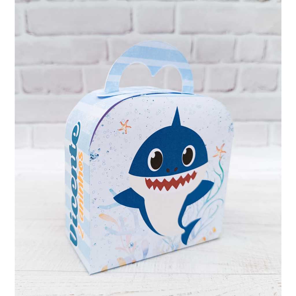 Caixa Maletinha Baby shark menino  Personalizada Lembrancinha Mimos para Festa - PEGUE E MONTE