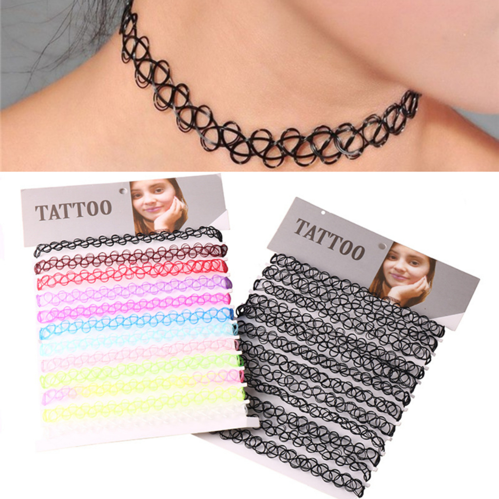 12 Peças Gargantilha Colar Chocker Coleira Tipo Tattoo De Nylon Preta