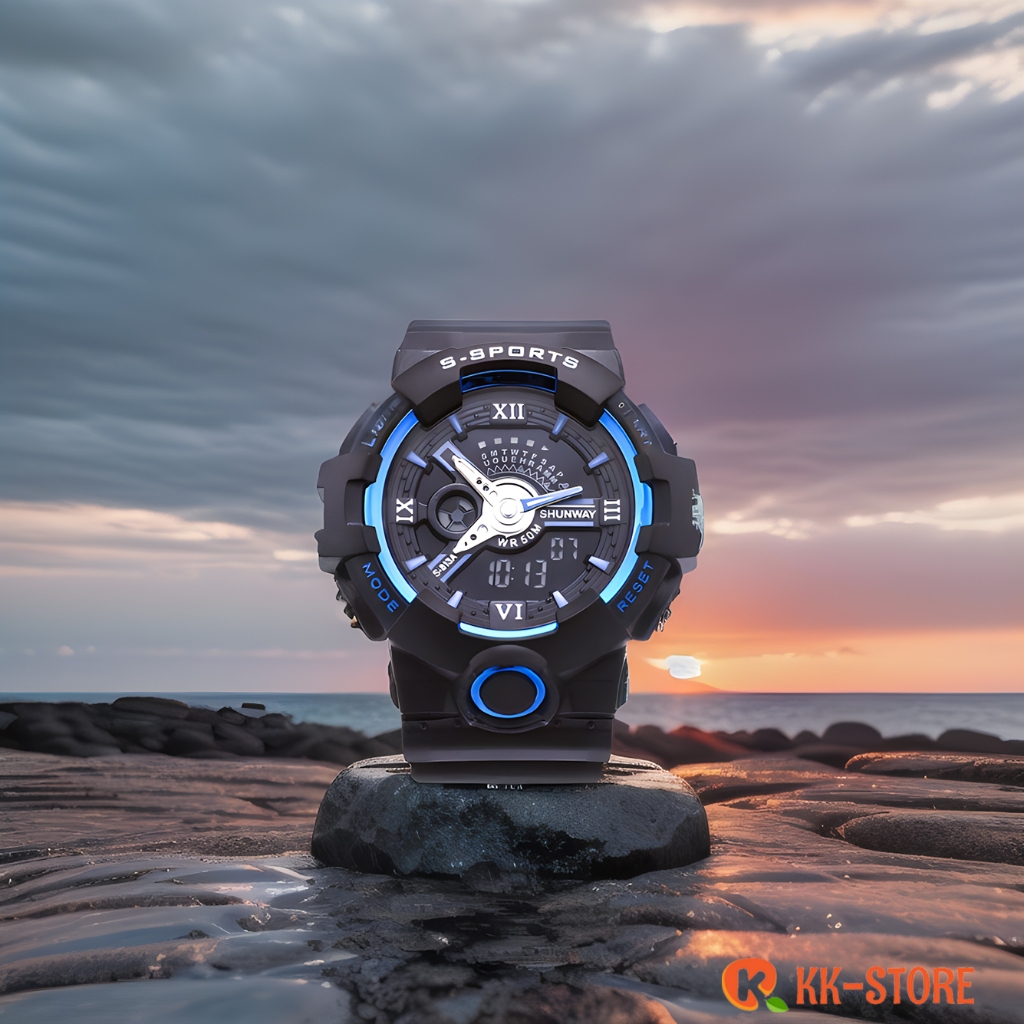 Relógio Digital Masculino Esportivo Resistente à Prova d'Água 50M Visor Noturno Cronômetro Alarme Bateria 2 Anos