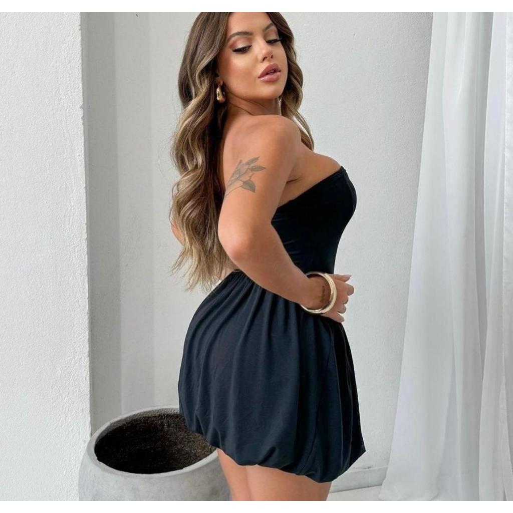 Vestido Balonê Curto Tomara Que Caia Com Bojo Rodado Soltinho