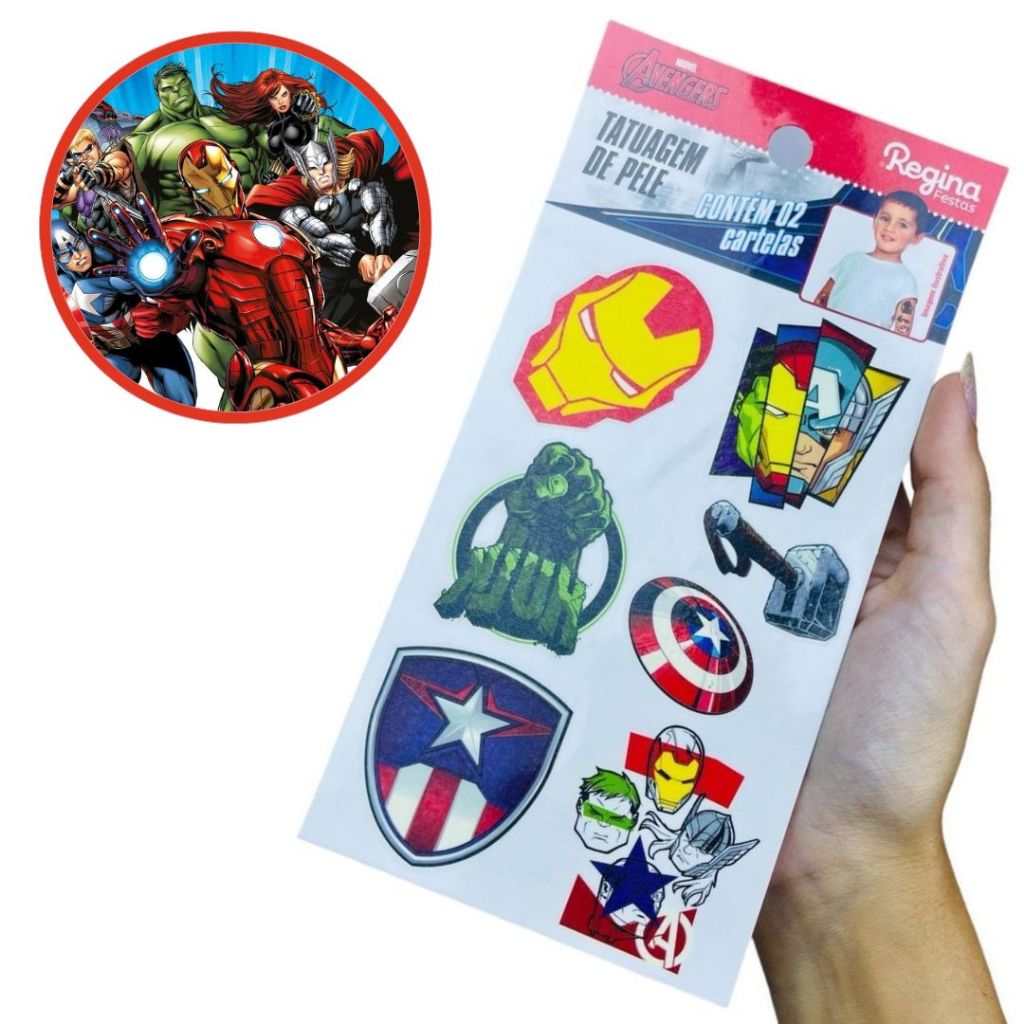 12 ~48 TATUAGEM DE PELE MARVEL FESTA  AVENGERS VINGADORES  Regina - Fashion Accessories