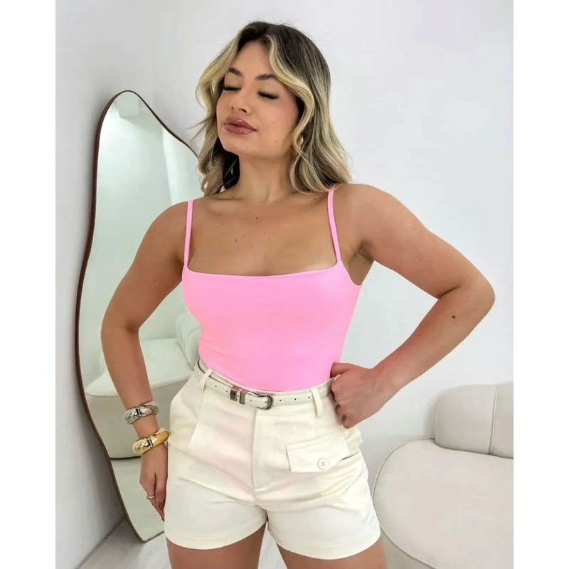 Body Collant Feminino Alçinha Básico Casual Decotado Celis Candy ColorTendência Moda Blogueira Tendência Verão.