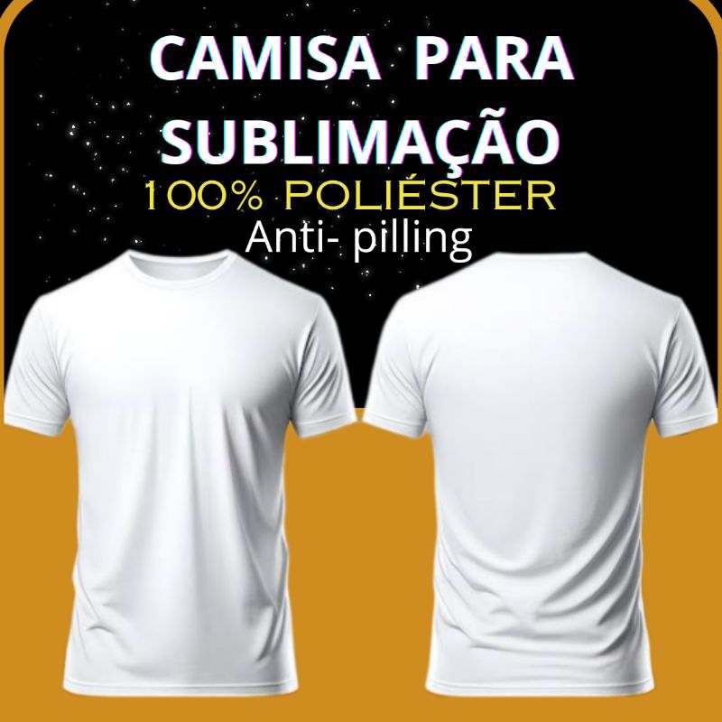 Kit 5 camisetas brancas básica 100% poliéster, Anti-pilling. Sublimação, Silk.