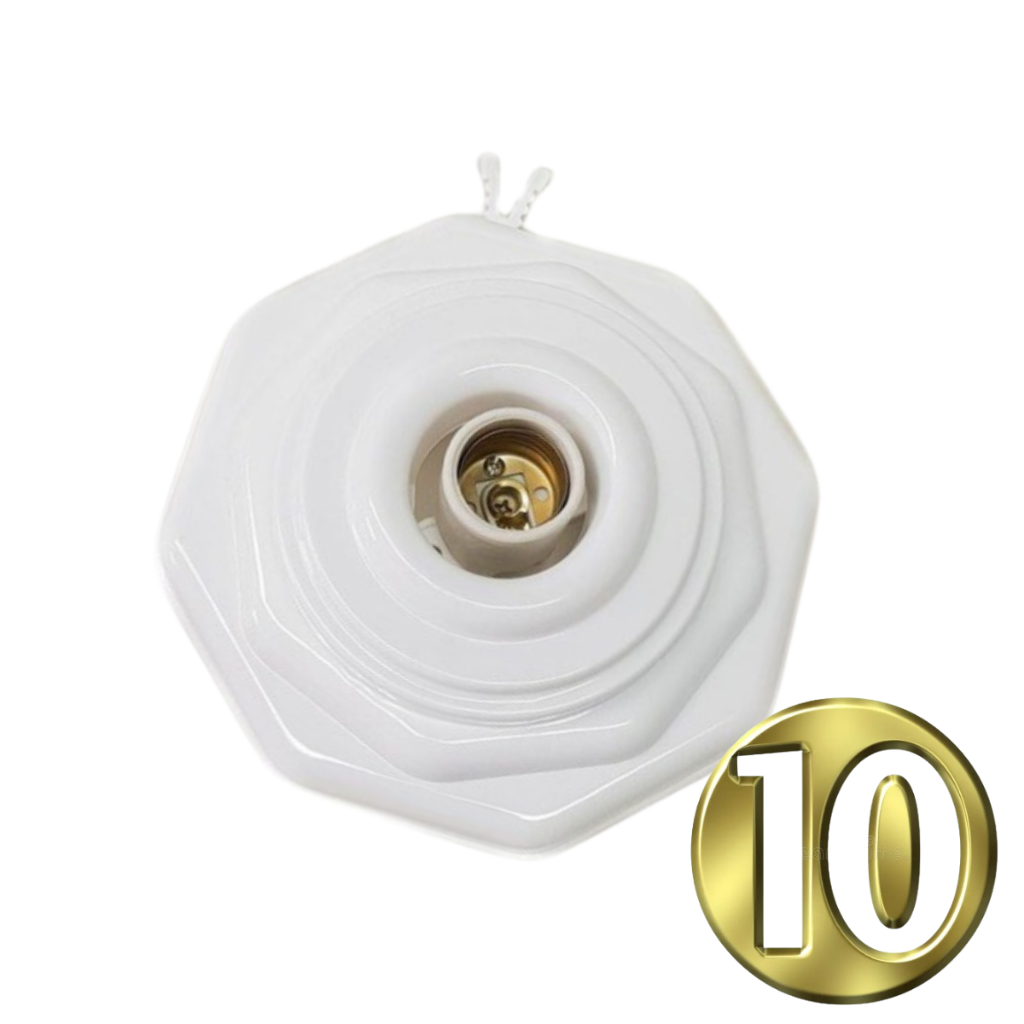 Kit 10 Plafon Decorativo Octagonal Branco C/ Soquete E Trava-lustre decorado-luz