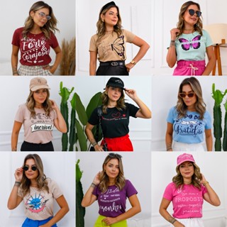 Kit 7 Blusa Feminina Gola Redonda Manga Curta 100% Algodão Roupas Femininas em Oferta na Shopee