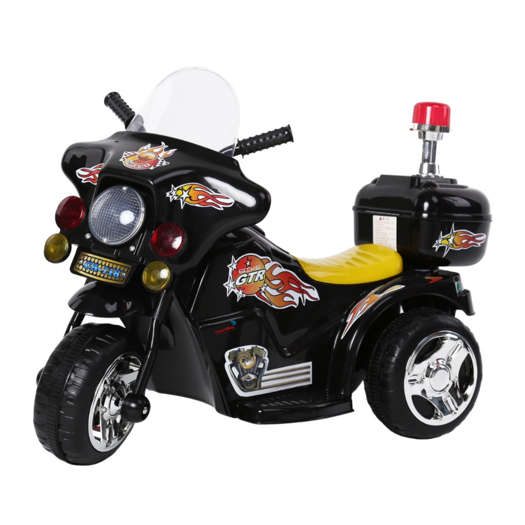Mini Moto Elétrica Policial Infantil Crianças Luz Sirene Polícia E Baú Vermelho Branco Preto Azul - Mom & Baby