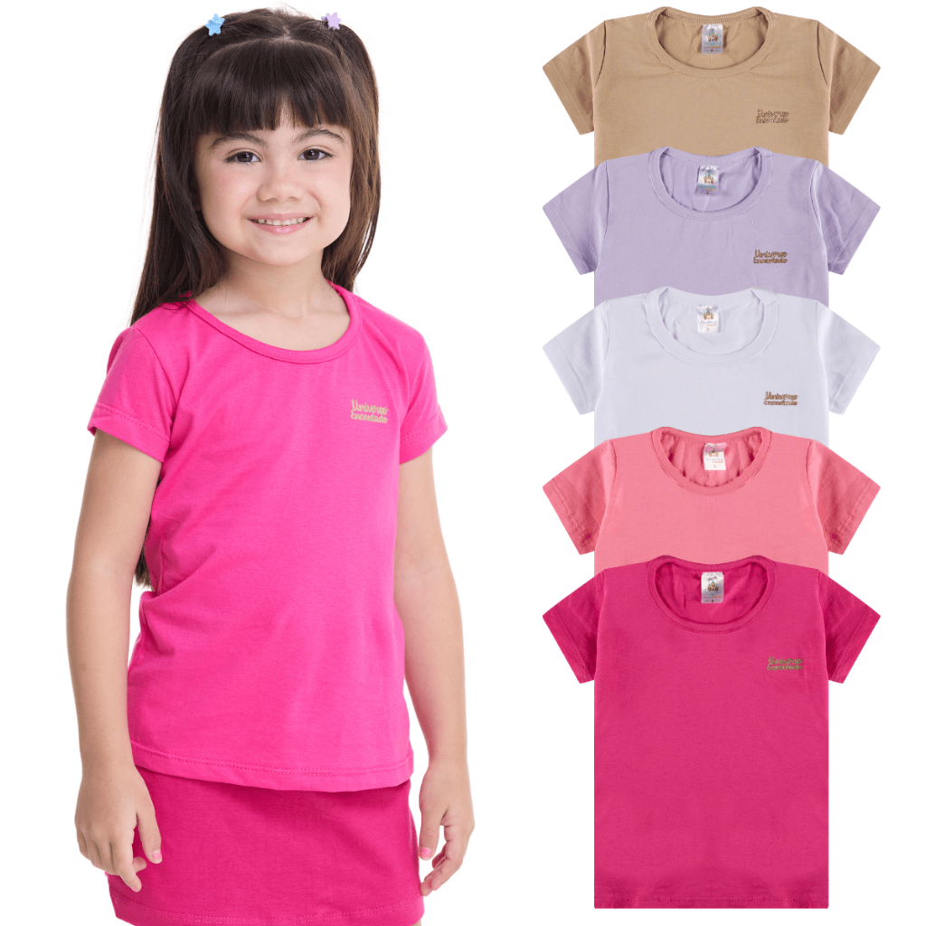 Kit 3 Blusa Manga Curta Infantil Menina 100% Algodão Lisa Basica em Oferta na Shopee