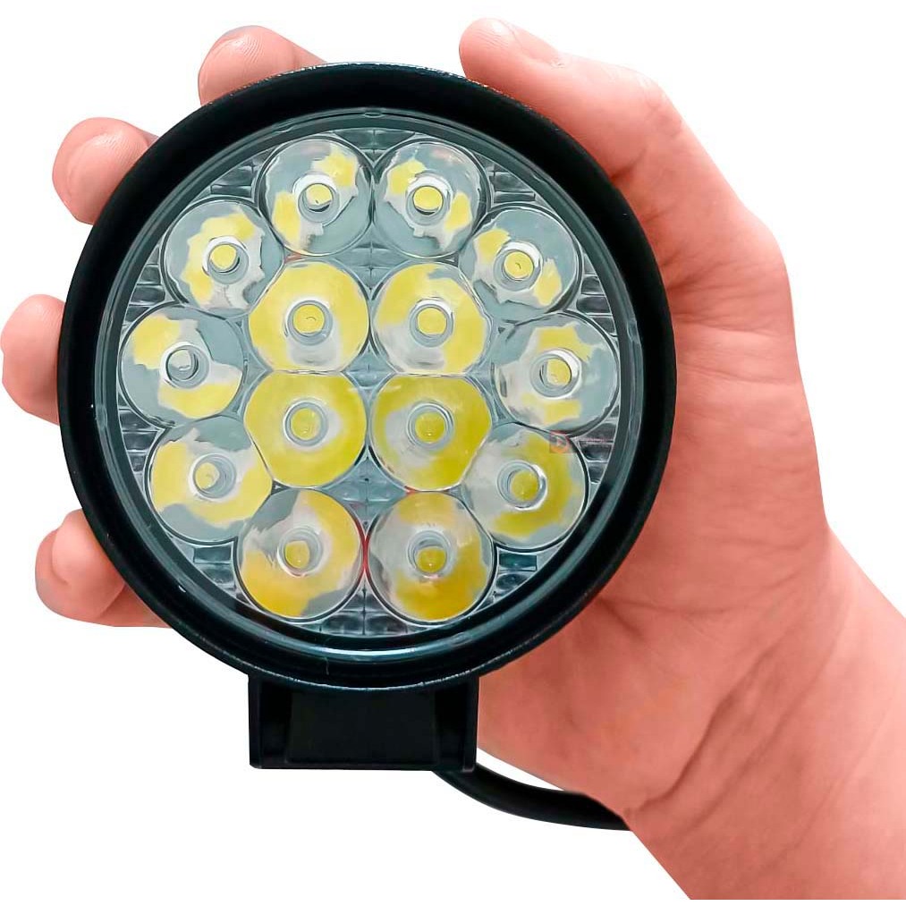 Mini Farol de Milha 42w Redondo 14 Leds Aux Moto Trator Caminhão 4X4 OffRoad