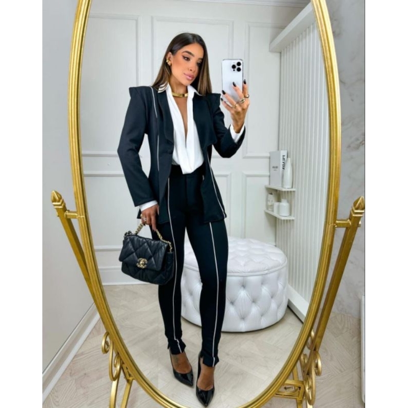 Conjunto Terninho Feminino Calça e Blazer  Social Elegante Moda Trabalho Empresária