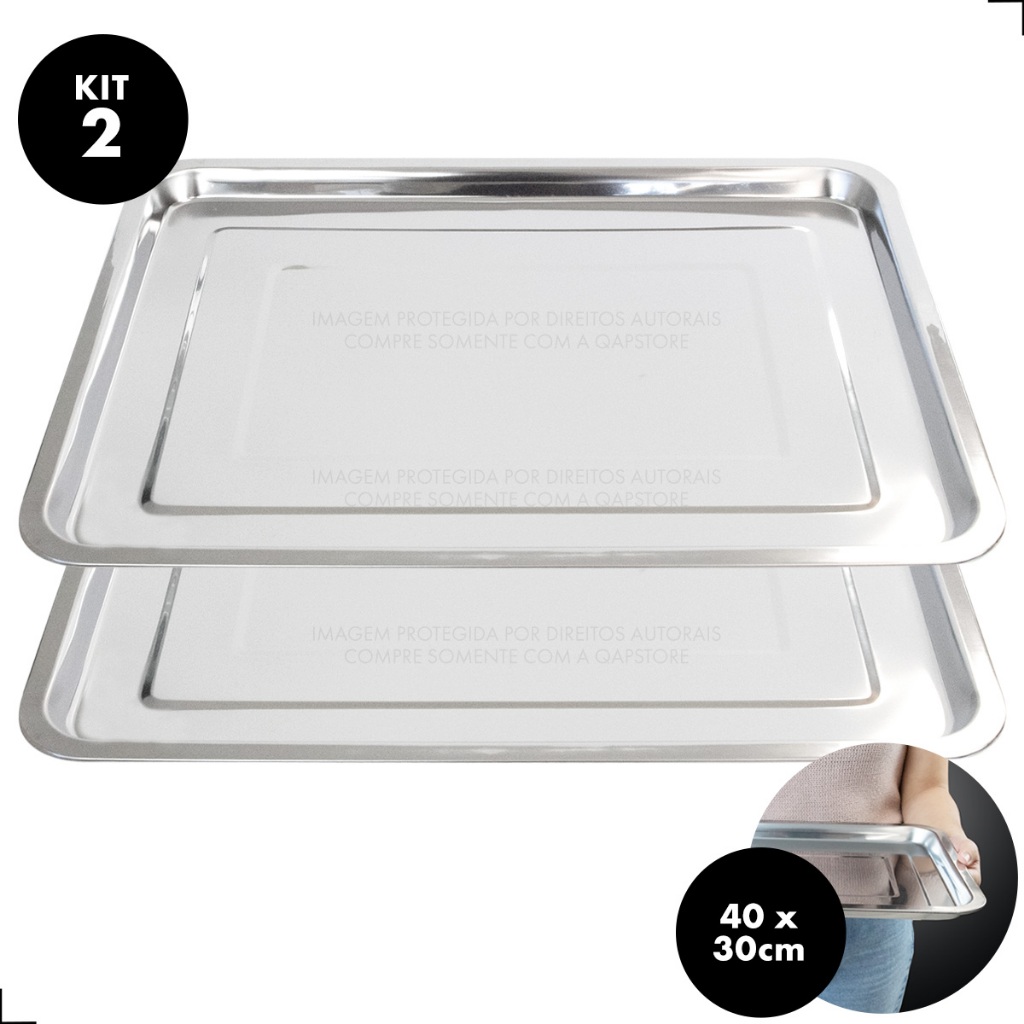 Kit 2 Bandejas De Aço Retangular Inox Rasa 40x30 Restaurante em Oferta na Shopee