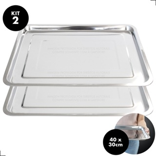 Kit 2 Bandejas De Aço Retangular Inox Rasa 40x30 Restaurante em Oferta na Shopee