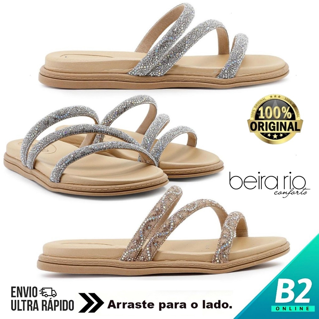 Sandália Papete Beira Rio Strass Feminina 100% Original Com Nota Fiscal e Garantia - Women Shoes