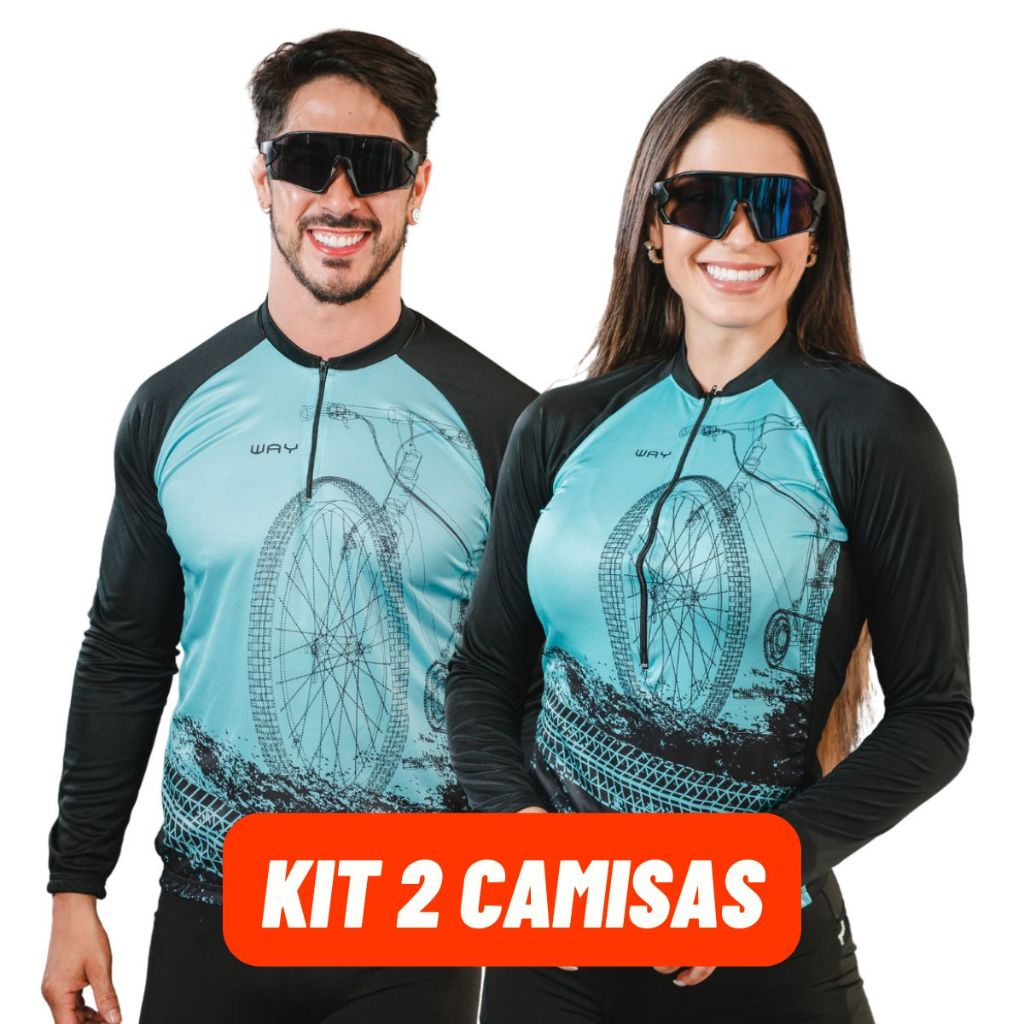 Kit Dia dos Namorados 2 Camisas Ciclismo Masculina Feminina Manga Longa Inverno Frio Bike Pedal Mtb Roupa Camiseta Blusa