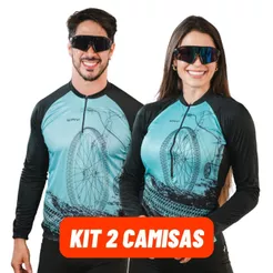 Kit Dia dos Namorados 2 Camisas Ciclismo Masculina Feminina Manga Longa Inverno Frio Bike Pedal Mtb Roupa Camiseta Blusa
