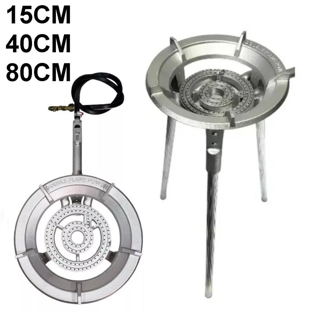 Fogareiro Camping Alumínio Alta Pressão Dupla Chama C/ Tripé 15cm 40cm 80cm Promoção