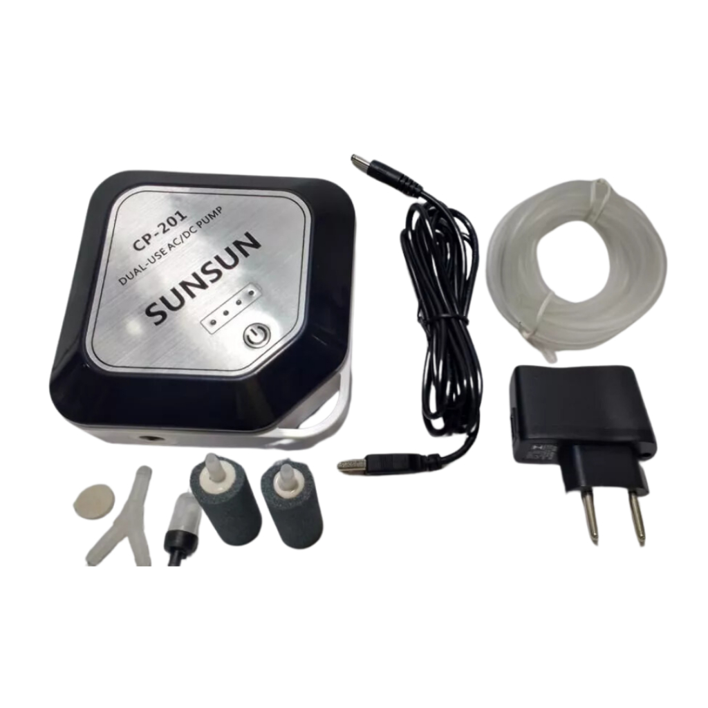 Compressor Ar No-break Bateria Cp-201 Aquário Sunsun Bivolt